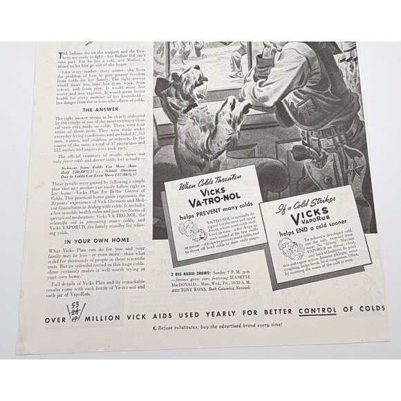 Vicks Vaporub Vintage Print Ad 1930s Cold Relief Medical Cowboy & Indians - Picture 5 of 6